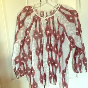 Anthropology Smocked Blouse with embroidery